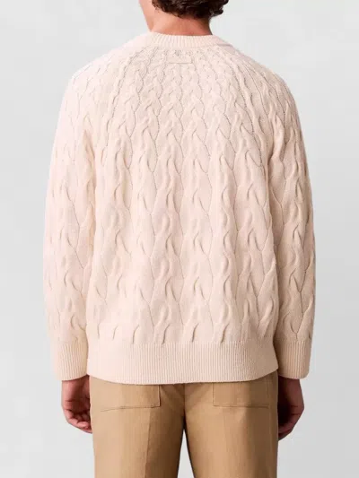 Calvin Klein Lambswool Blend Cable Knit Crew Neck In Neutral