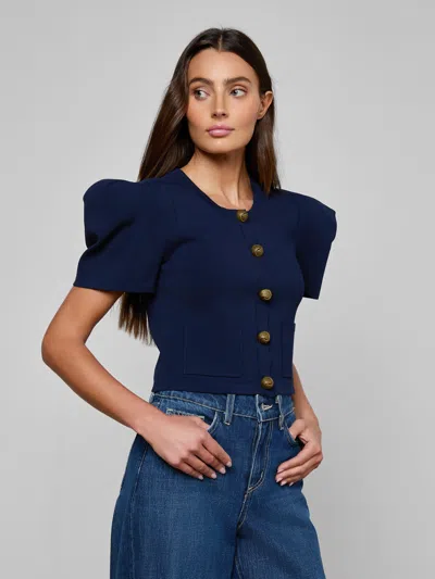 L'agence Britt Statement Shoulder Cardigan In Blue