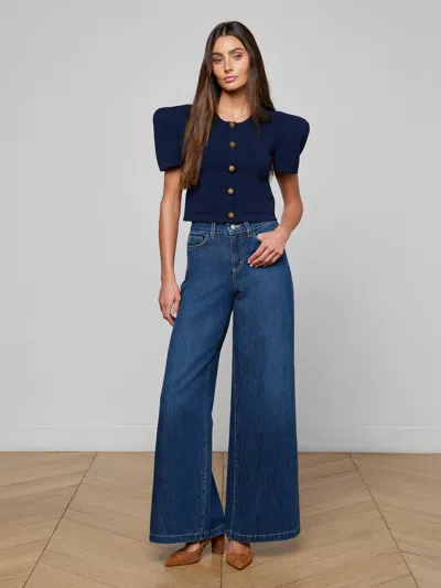 L'agence Britt Statement Shoulder Cardigan In Blue