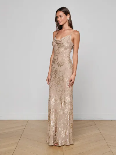 L'agence Christine Burnout Satin Gown In Brown