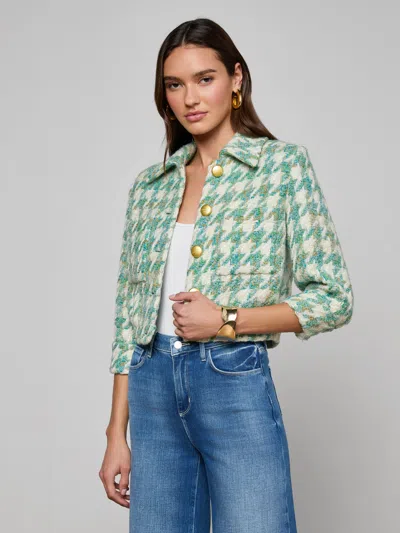 L'agence Jia Houndstooth Tweed Jacket In Green