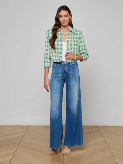 L'agence Jia Houndstooth Tweed Jacket In Green