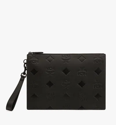 Mcm Aren Wristlet Pouch In Maxi Monogram Leather In Black