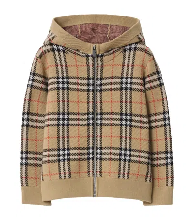 Burberry Childrens Check Wool Zip Hoodie In Brown