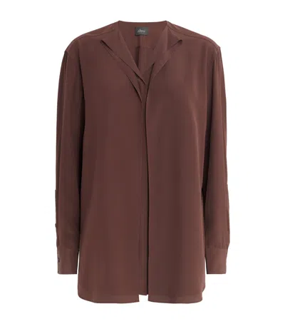 Brioni Silk Layered Shirt In Brown