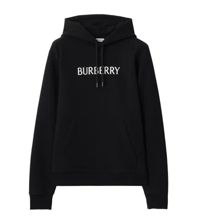 Burberry Men Black Hoodie With Drawstring Hood And Logo Lettering On The Front In Cotton Man In Black