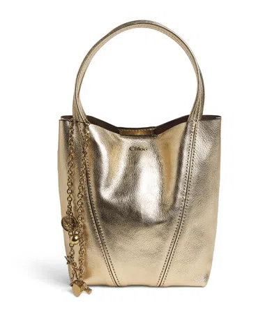 Chloé Small Leather Spin Tote Bag In Gold