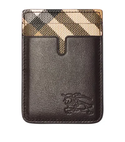 Burberry Pop Check Magnetic Card Holder In Brown