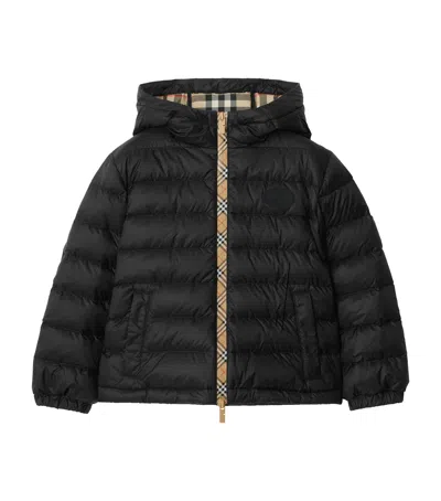 Burberry Checker-tape Nylon Hooded Puffer Jacket In Black