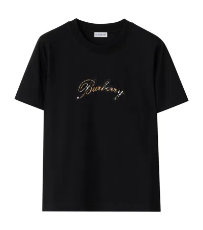 Burberry Cursive Logo Cotton T-shirt In Black
