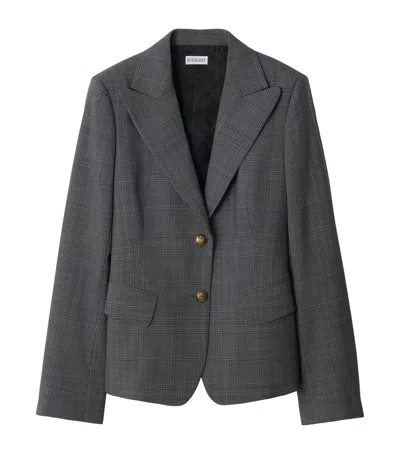 Burberry Wool Prince Of Wales Check Tailored Blazer In Gray