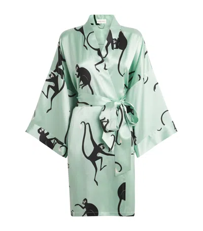 Olivia Von Halle Silk Monkey Print Mimi Robe In Brown