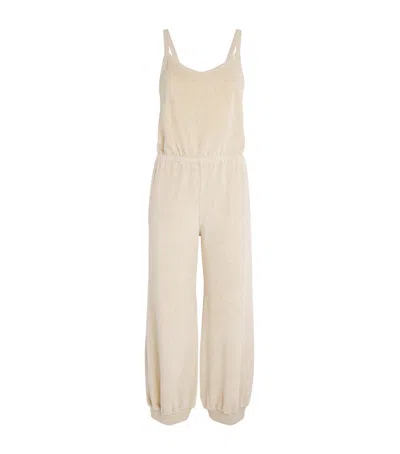 Suzie Kondi Giorgi Cropped Cotton-blend Terry Jumpsuit In Neutral
