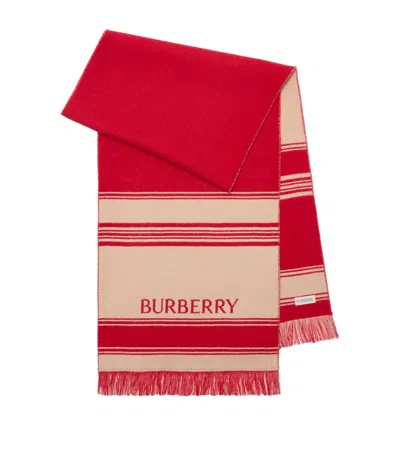 Burberry Wool Stripe Ekd Scarf In Red