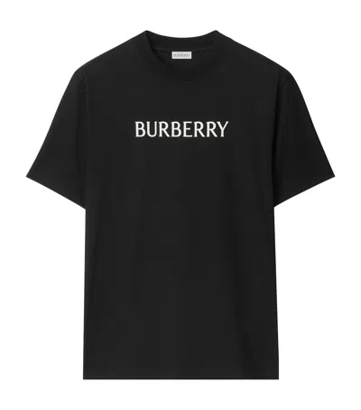 Burberry Men Black Crewneck T-shirt With Logo Lettering On The Front In Cotton Man In Black