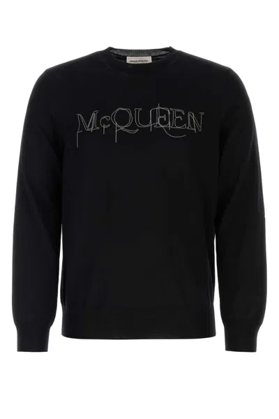 Alexander Mcqueen Men Black Wool Sweater In Black