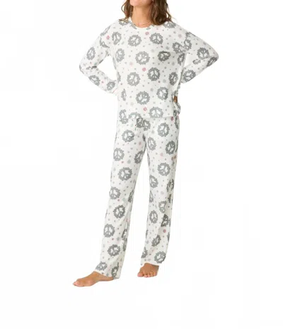 Pj Salvage Joy To The World Waffle Thermal Pajama Set In Ivory In Multi