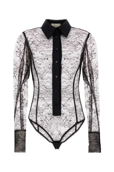 Blumarine Women Black Lace Bodysuit In White