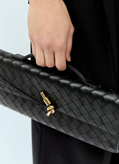 Bottega Veneta Women Leather Andiamo Clutch With Intrecciato Motif In Black