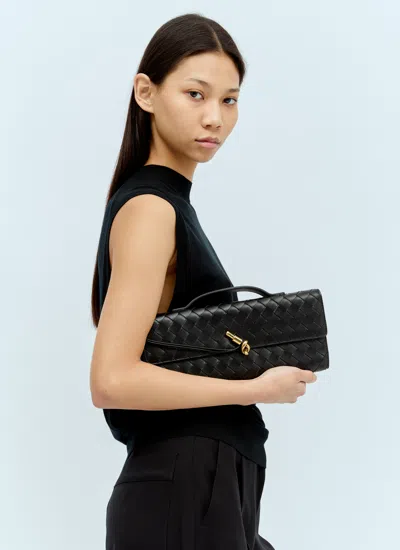 Bottega Veneta Women Leather Andiamo Clutch With Intrecciato Motif In Black