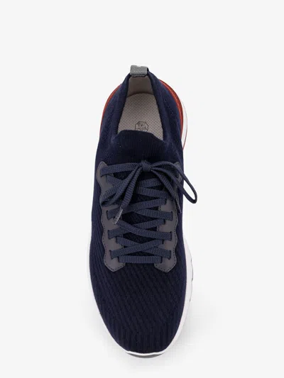 Brunello Cucinelli Men Cotton Knit Sneakers With Leather Inserts In Blue