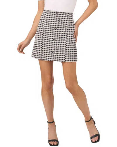 Cece Metallic Button Front Tweed Miniskirt In Black