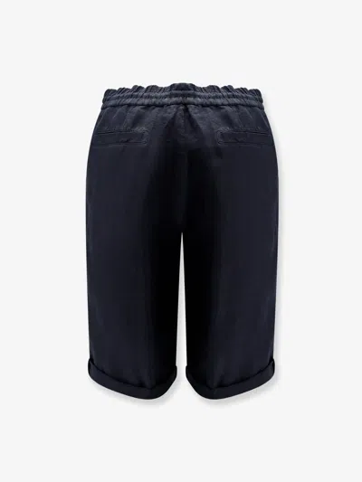 Brunello Cucinelli Garment Dyed Linen Gabardine Bermuda Shorts With Drawstring And Darts In Black