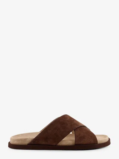 Brunello Cucinelli Men Low Suede Sandals In Brown
