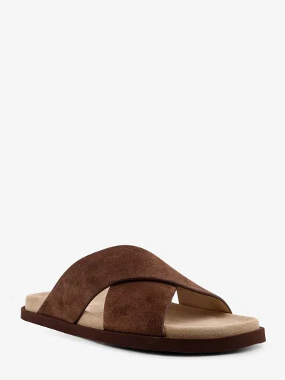 Brunello Cucinelli Men Low Suede Sandals In Brown