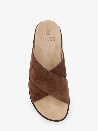 Brunello Cucinelli Men Low Suede Sandals In Brown