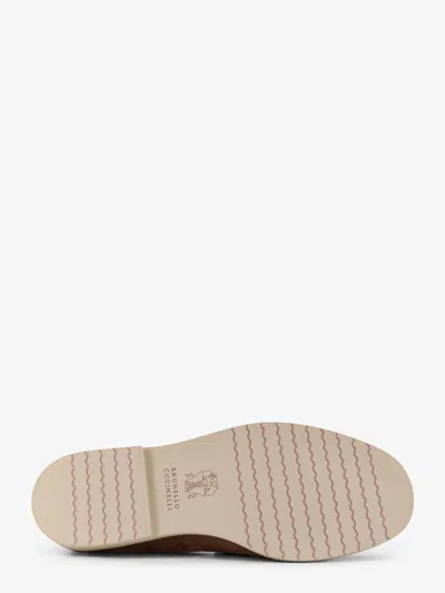 Brunello Cucinelli Embossed Stitching Penny Leather Loafers In Brown