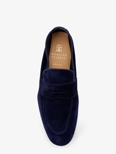 Brunello Cucinelli Suede Logo-embossed Loafers In Blue