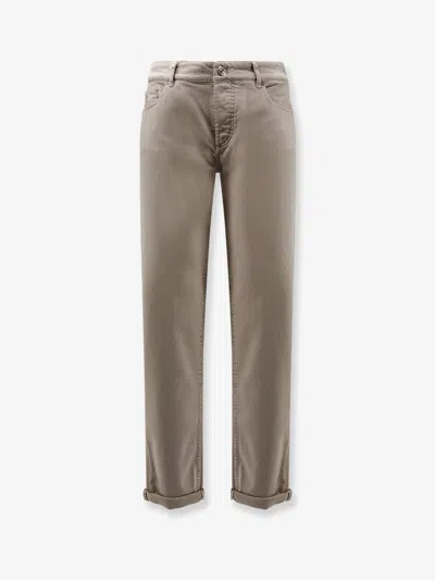 Brunello Cucinelli Logo-embroidered Five-pockets Trousers In Neutral