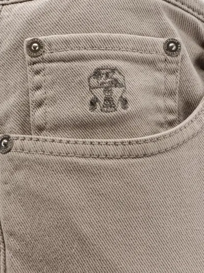 Brunello Cucinelli Logo-embroidered Five-pockets Trousers In Neutral