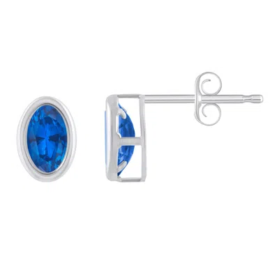Glistening Jewels 10k Gold 6x4mm Oval Created Sapphire Stud Earrings In Metallic