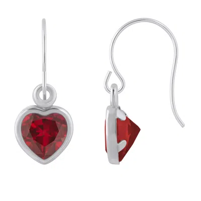 Glistening Jewels 10k Gold 5mm Heart Shape Created Ruby Drop Earrings In Metallic