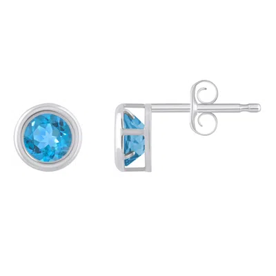 Glistening Jewels 10k Gold 5mm Round Blue Topaz Stud Earrings In Multi