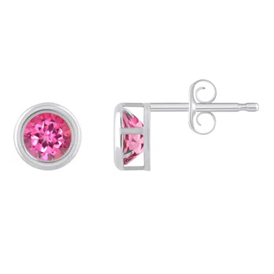 Glistening Jewels 10k Gold 5mm Round Pink Topaz Stud Earrings In Metallic