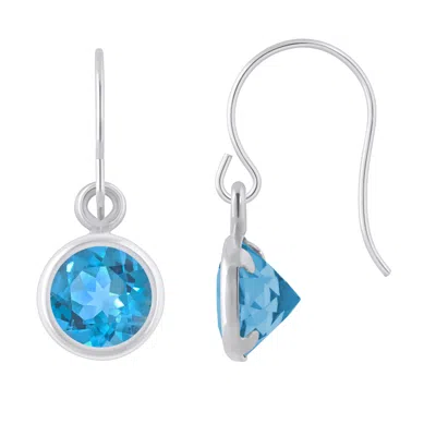 Glistening Jewels 10k Gold 5mm Round Blue Topaz Drop Earrings In Metallic