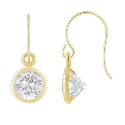 Glistening Jewels 10k Gold 5mm Round White Topaz Drop Earrings In Gold