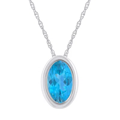 Glistening Jewels 10k Gold 6x4mm Oval Blue Topaz Pendant Necklace In Blue