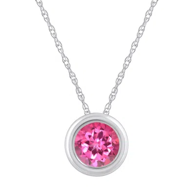 Glistening Jewels 10k Gold 5mm Round Pink Topaz Pendant Necklace In Pink