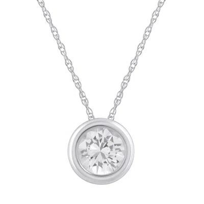 Glistening Jewels 10k Gold 5mm Round White Topaz Pendant Necklace In Metallic