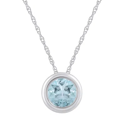 Glistening Jewels 10k Gold 5mm Round Aquamarine Pendant Necklace In Metallic