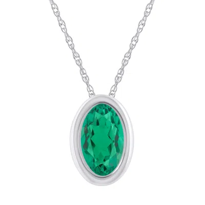 Glistening Jewels 10k Gold 6x4mm Oval Created Emerald Pendant Necklace In Green