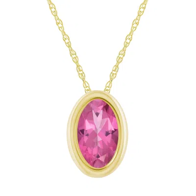 Glistening Jewels 10k Gold 6x4mm Oval Pink Topaz Pendant Necklace In Gold