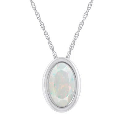 Glistening Jewels 10k Gold 6x4mm Oval Created Opal Pendant Necklace In Metallic