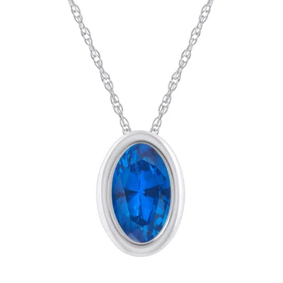 Glistening Jewels 10k Gold 6x4mm Oval Created Sapphire Pendant Necklace In Blue