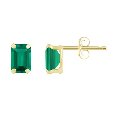 Glistening Jewels 10k Gold 6x4mm Emerald Cut Created Emerald Stud Earrings In Green