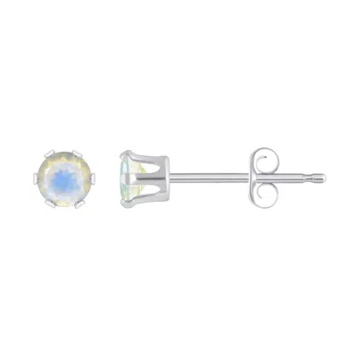 Glistening Jewels 10k Gold 3mm Round Moonstone Stud Earrings In Metallic